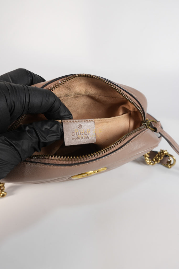 GG Marmont Mini Camera Bag in Dusty Rose Matellase & Gold Hardware | Purse Maison Luxury Bags Shop