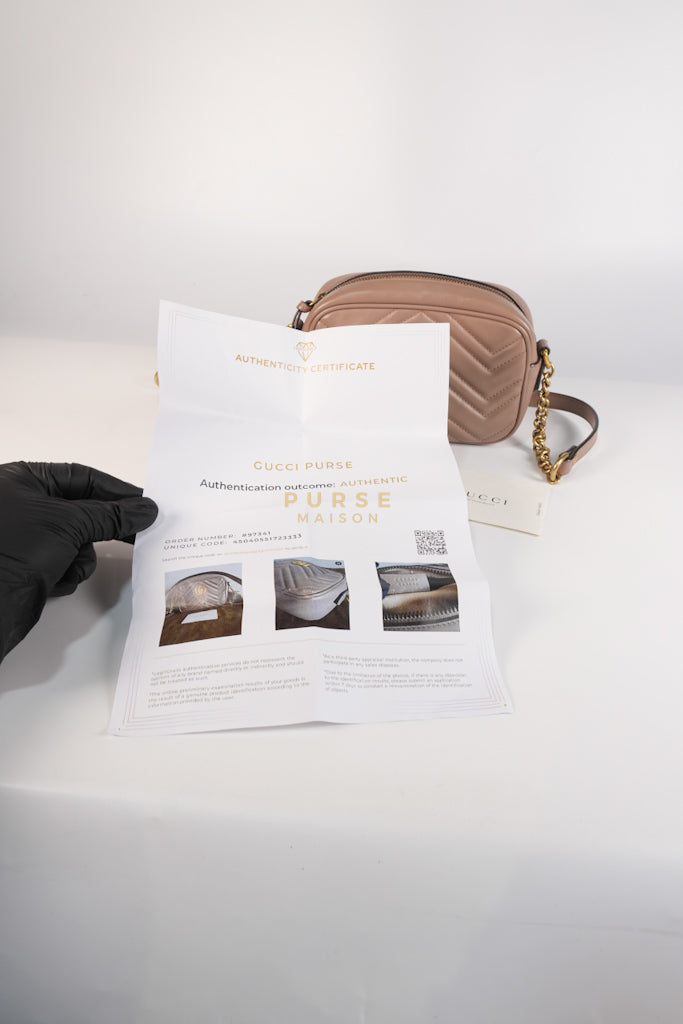 GG Marmont Mini Camera Bag in Dusty Rose Matellase & Gold Hardware | Purse Maison Luxury Bags Shop