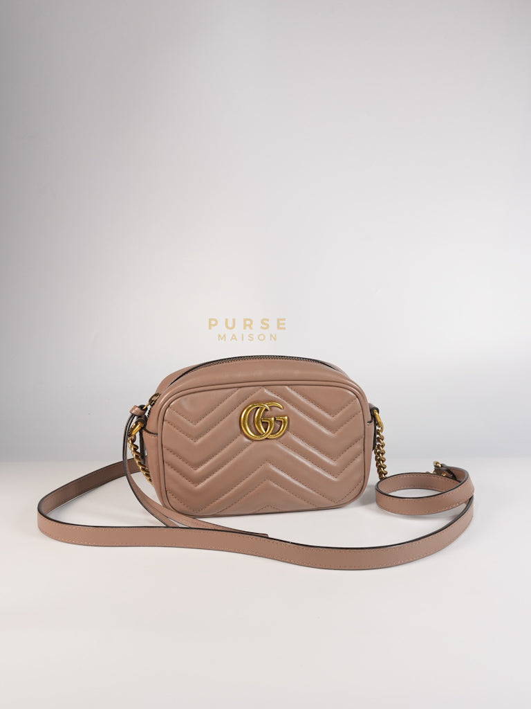 GG Marmont Mini Camera Bag in Dusty Rose Matellase & Gold Hardware | Purse Maison Luxury Bags Shop