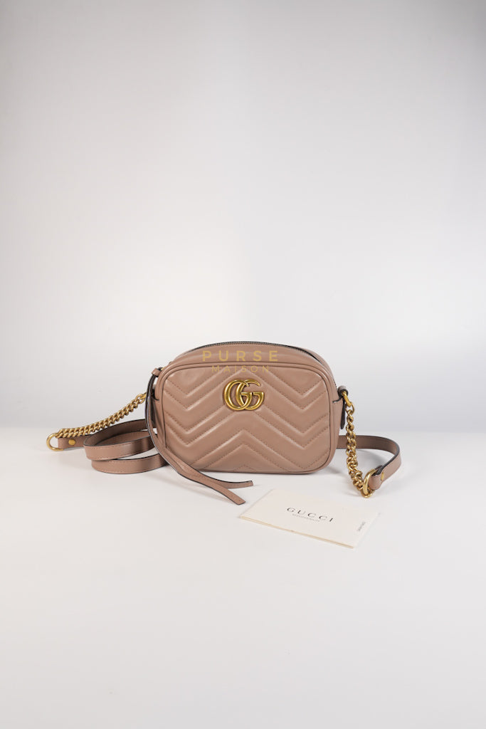 GG Marmont Mini Camera Bag in Dusty Rose Matellase & Gold Hardware | Purse Maison Luxury Bags Shop