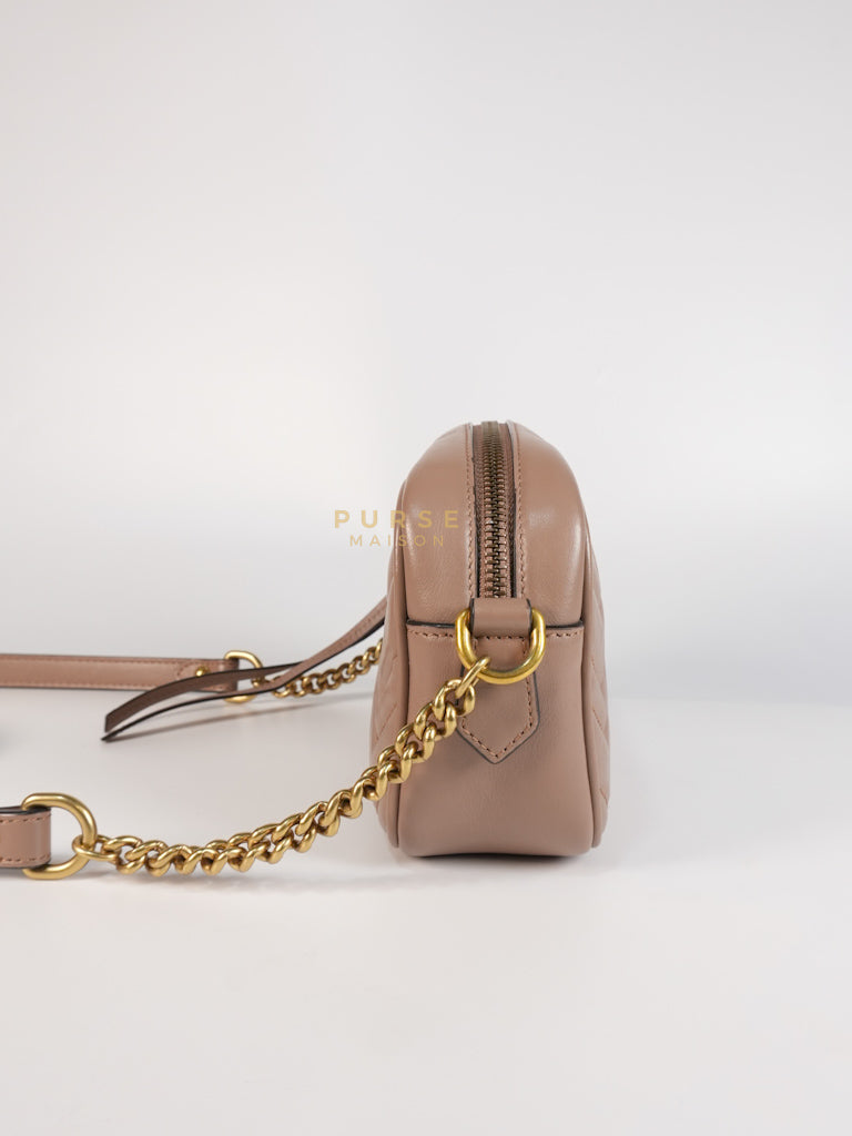 GG Marmont Mini Camera Bag in Dusty Rose Matellase & Gold Hardware | Purse Maison Luxury Bags Shop