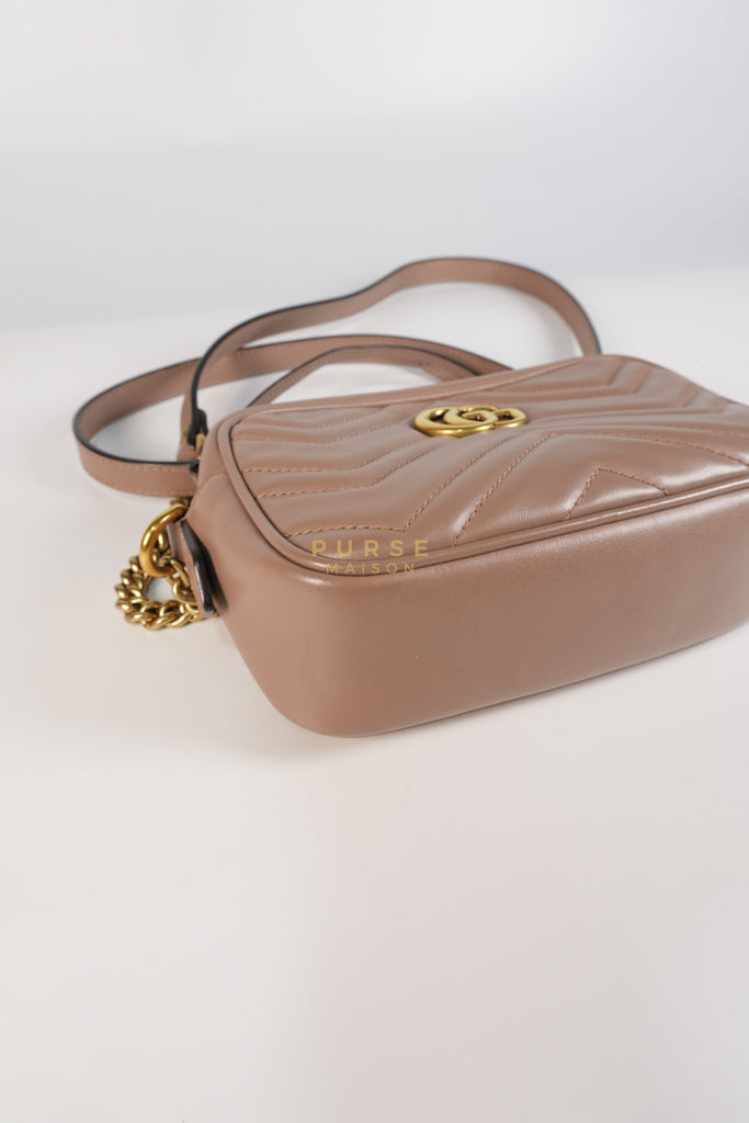 GG Marmont Mini Camera Bag in Dusty Rose Matellase & Gold Hardware | Purse Maison Luxury Bags Shop
