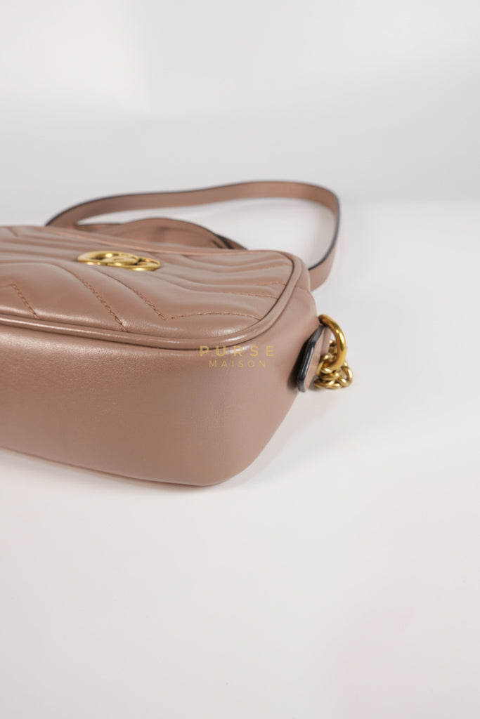 GG Marmont Mini Camera Bag in Dusty Rose Matellase & Gold Hardware | Purse Maison Luxury Bags Shop