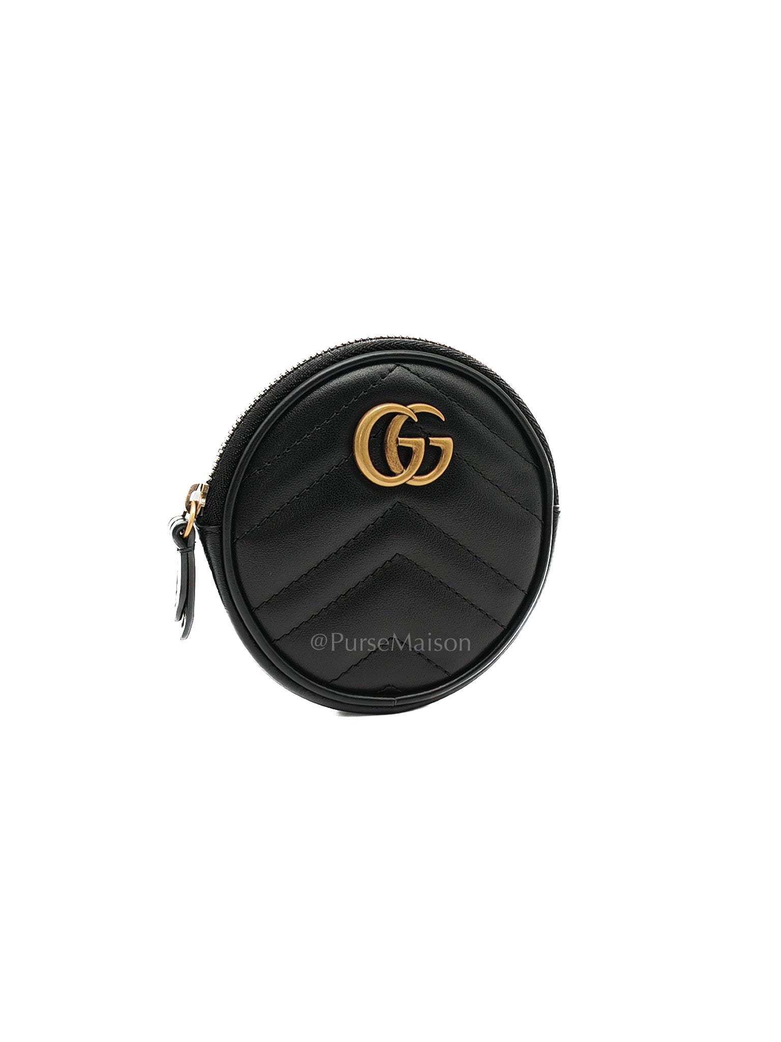 GG Marmont Round Coin Purse in Black Matellasse Leather | Purse Maison Luxury Bags Shop