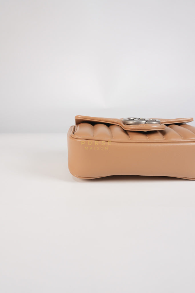 GG Marmont Super Mini Bag in Beige Matellase Leather & Ruthenium Hardware | Purse Maison Luxury Bags Shop