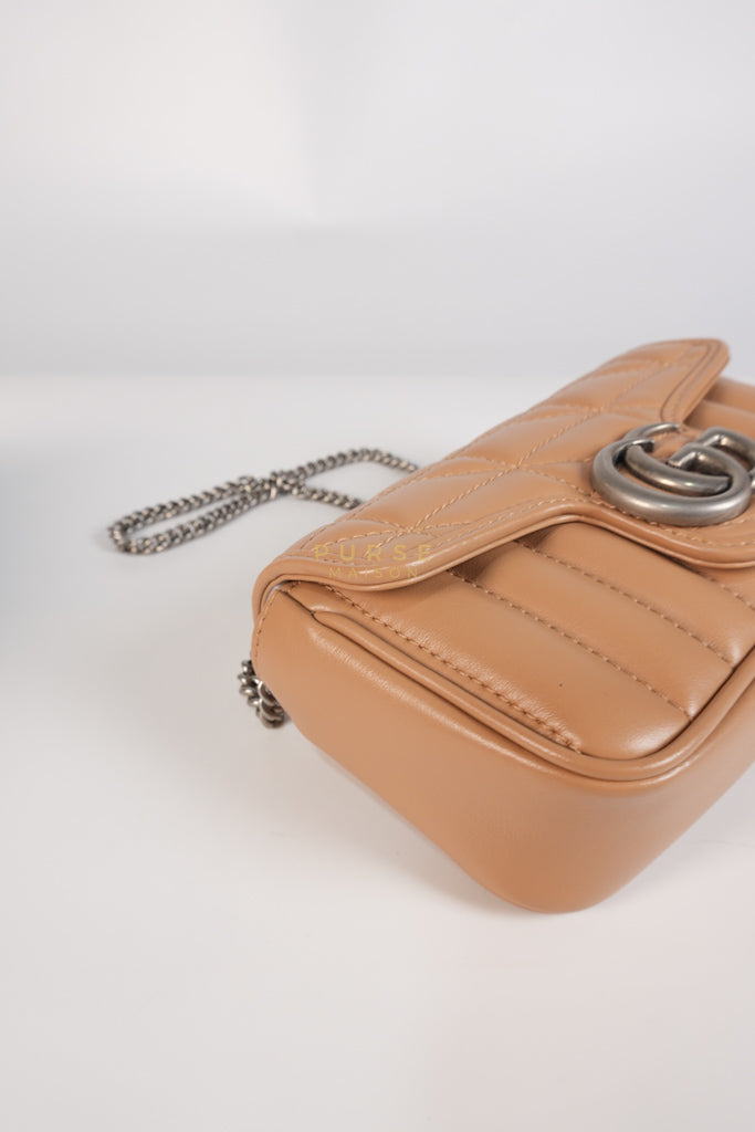 GG Marmont Super Mini Bag in Beige Matellase Leather & Ruthenium Hardware | Purse Maison Luxury Bags Shop