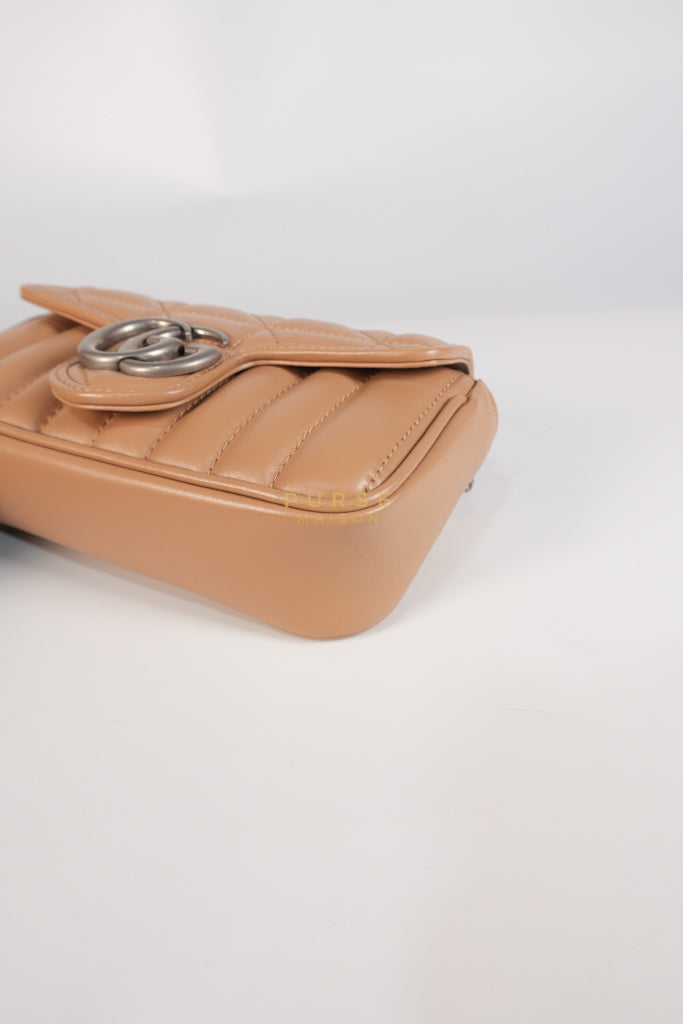 GG Marmont Super Mini Bag in Beige Matellase Leather & Ruthenium Hardware | Purse Maison Luxury Bags Shop