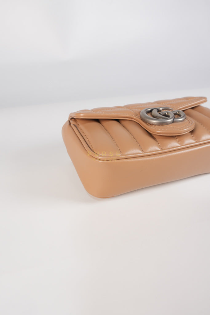 GG Marmont Super Mini Bag in Beige Matellase Leather & Ruthenium Hardware | Purse Maison Luxury Bags Shop