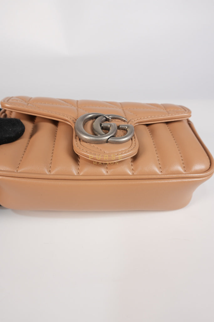 GG Marmont Super Mini Bag in Beige Matellase Leather & Ruthenium Hardware | Purse Maison Luxury Bags Shop