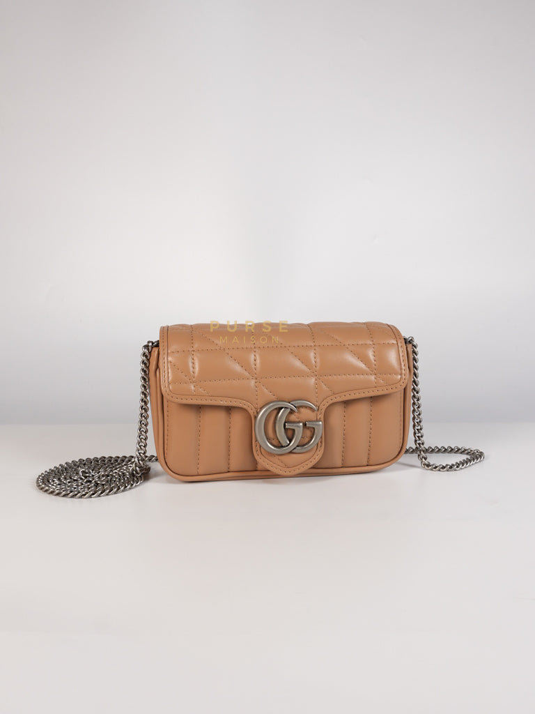 GG Marmont Super Mini Bag in Beige Matellase Leather & Ruthenium Hardware | Purse Maison Luxury Bags Shop
