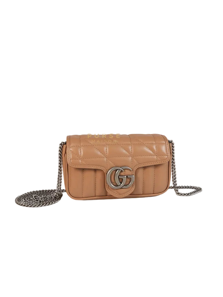 GG Marmont Super Mini Bag in Beige Matellase Leather & Ruthenium Hardware | Purse Maison Luxury Bags Shop