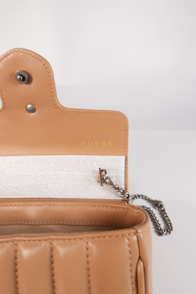 GG Marmont Super Mini Bag in Beige Matellase Leather & Ruthenium Hardware | Purse Maison Luxury Bags Shop