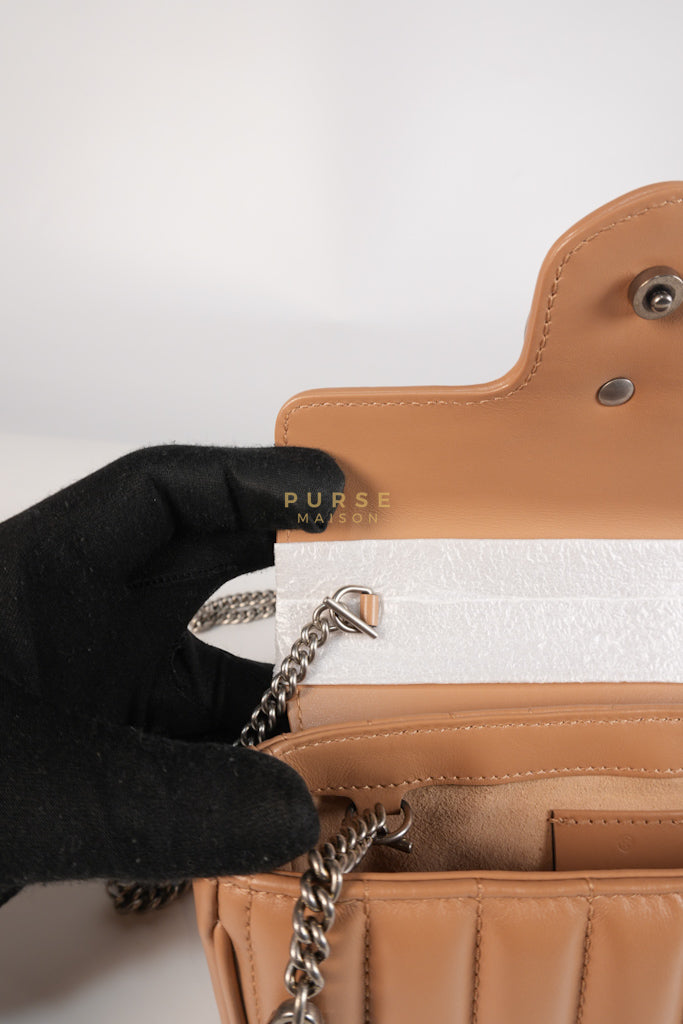 GG Marmont Super Mini Bag in Beige Matellase Leather & Ruthenium Hardware | Purse Maison Luxury Bags Shop