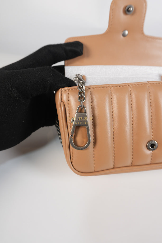 GG Marmont Super Mini Bag in Beige Matellase Leather & Ruthenium Hardware | Purse Maison Luxury Bags Shop