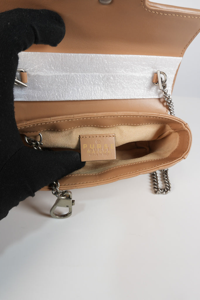 GG Marmont Super Mini Bag in Beige Matellase Leather & Ruthenium Hardware | Purse Maison Luxury Bags Shop