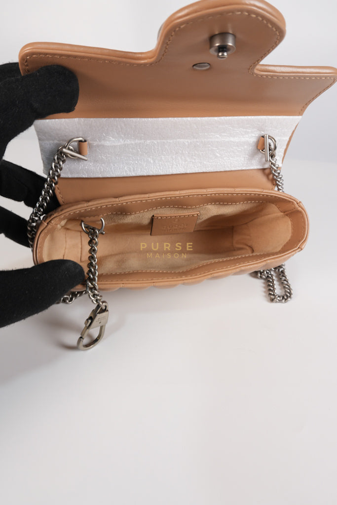 GG Marmont Super Mini Bag in Beige Matellase Leather & Ruthenium Hardware | Purse Maison Luxury Bags Shop