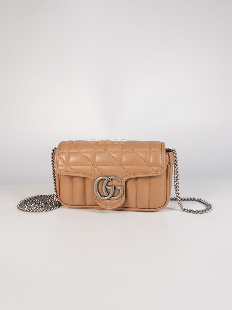 GG Marmont Super Mini Bag in Beige Matellase Leather & Ruthenium Hardware | Purse Maison Luxury Bags Shop