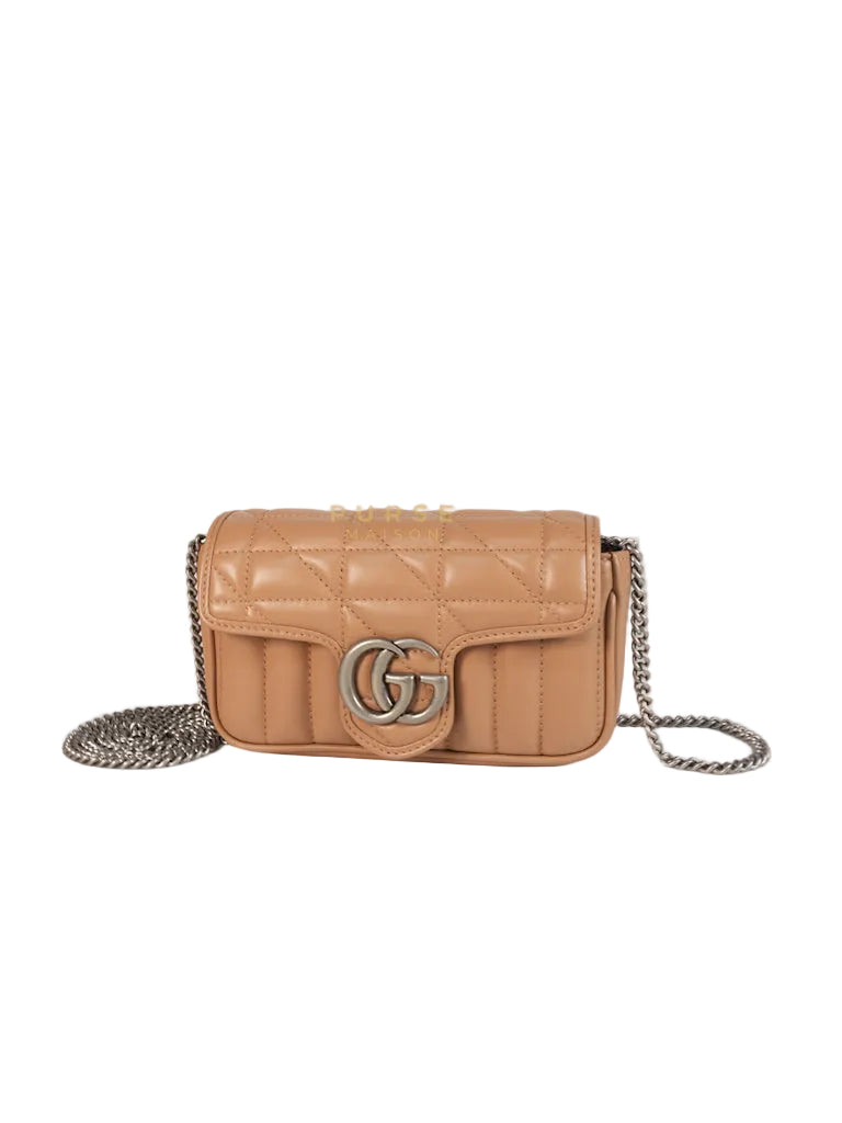 GG Marmont Super Mini Bag in Beige Matellase Leather & Ruthenium Hardware | Purse Maison Luxury Bags Shop
