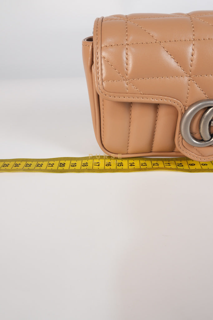 GG Marmont Super Mini Bag in Beige Matellase Leather & Ruthenium Hardware | Purse Maison Luxury Bags Shop