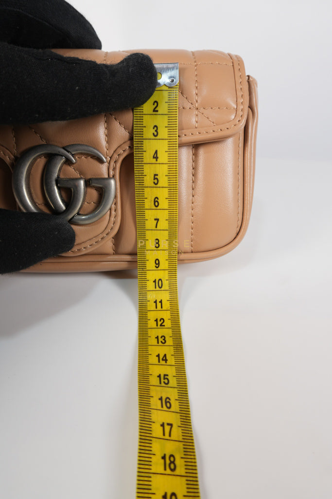 GG Marmont Super Mini Bag in Beige Matellase Leather & Ruthenium Hardware | Purse Maison Luxury Bags Shop