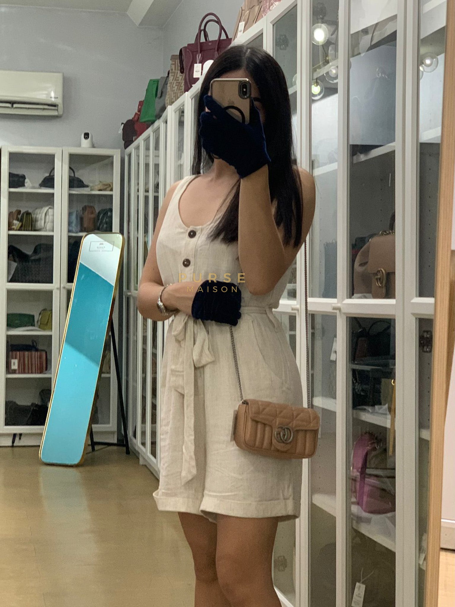 GG Marmont Super Mini Bag in Beige Matellase Leather & Ruthenium Hardware | Purse Maison Luxury Bags Shop