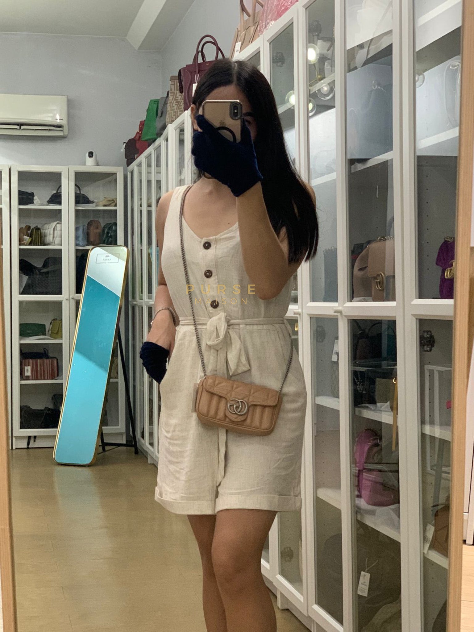 GG Marmont Super Mini Bag in Beige Matellase Leather & Ruthenium Hardware | Purse Maison Luxury Bags Shop