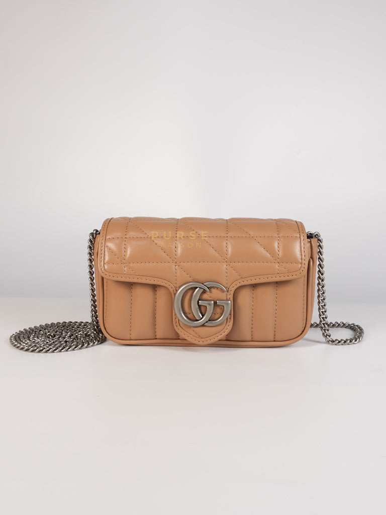 GG Marmont Super Mini Bag in Beige Matellase Leather & Ruthenium Hardware | Purse Maison Luxury Bags Shop