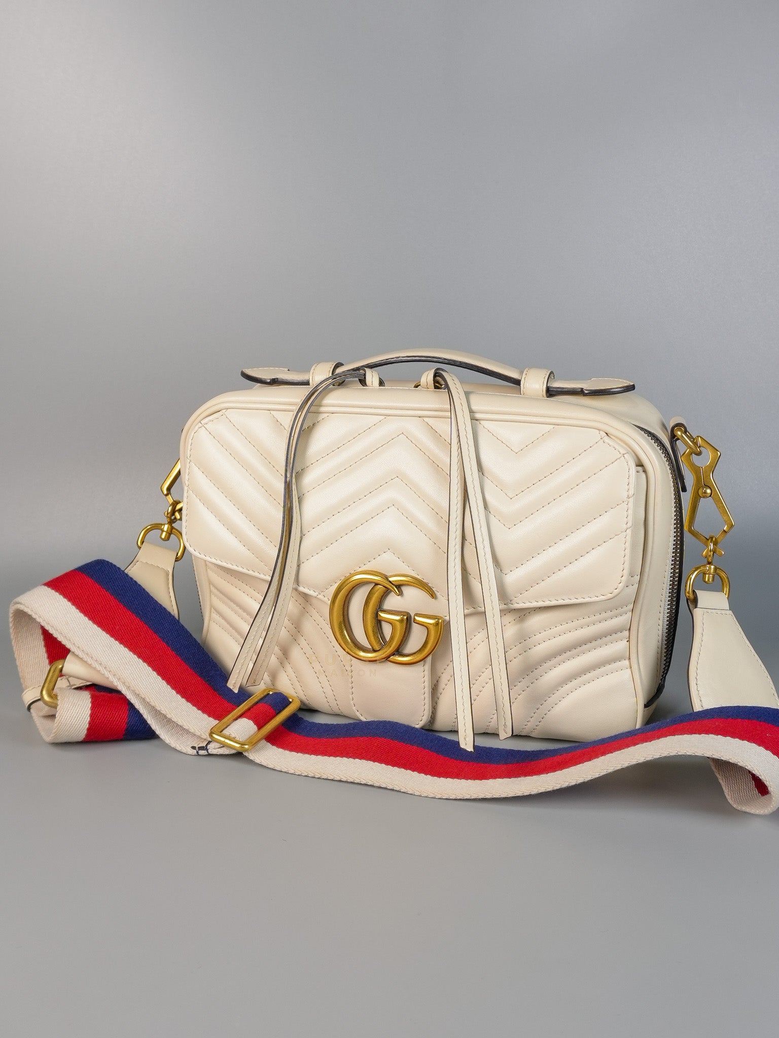 GG Marmont Top-Handle Medium in Matelassé Sylvie Web Calfskin Leather | Purse Maison Luxury Bags Shop