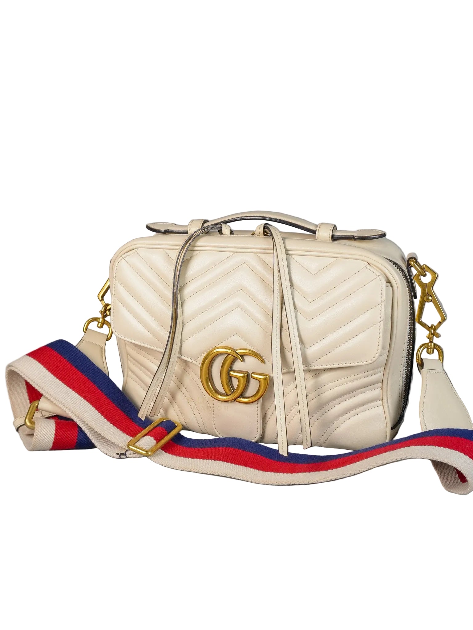 GG Marmont Top-Handle Medium in Matelassé Sylvie Web Calfskin Leather | Purse Maison Luxury Bags Shop