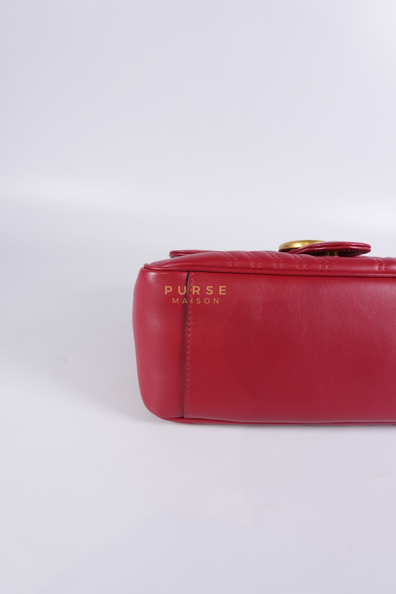 GG Marmont Top Handle Shoulder Bag in Hibiscus Red Calfskin Matelasse Leather & Gold Hardware | Purse Maison Luxury Bags Shop