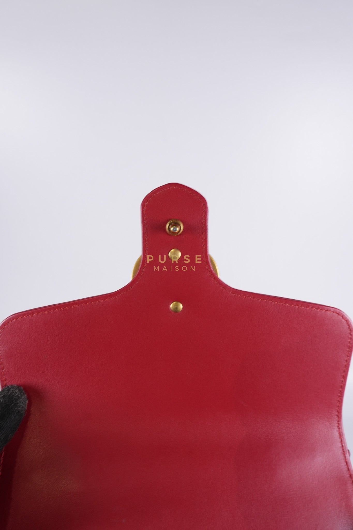 GG Marmont Top Handle Shoulder Bag in Hibiscus Red Calfskin Matelasse Leather & Gold Hardware | Purse Maison Luxury Bags Shop