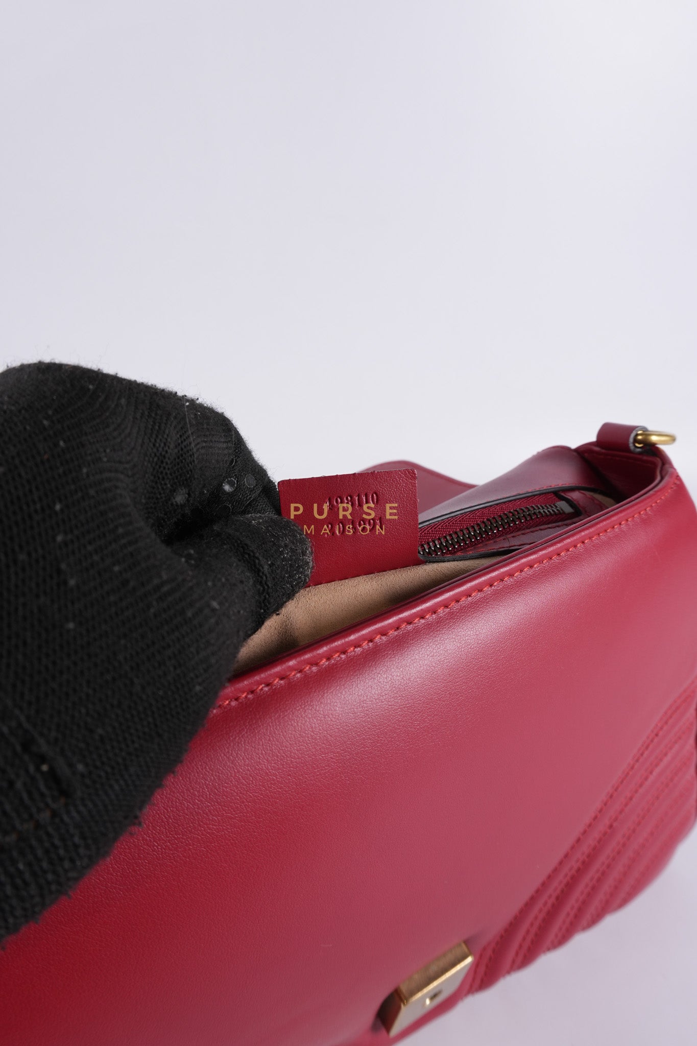 GG Marmont Top Handle Shoulder Bag in Hibiscus Red Calfskin Matelasse Leather & Gold Hardware | Purse Maison Luxury Bags Shop