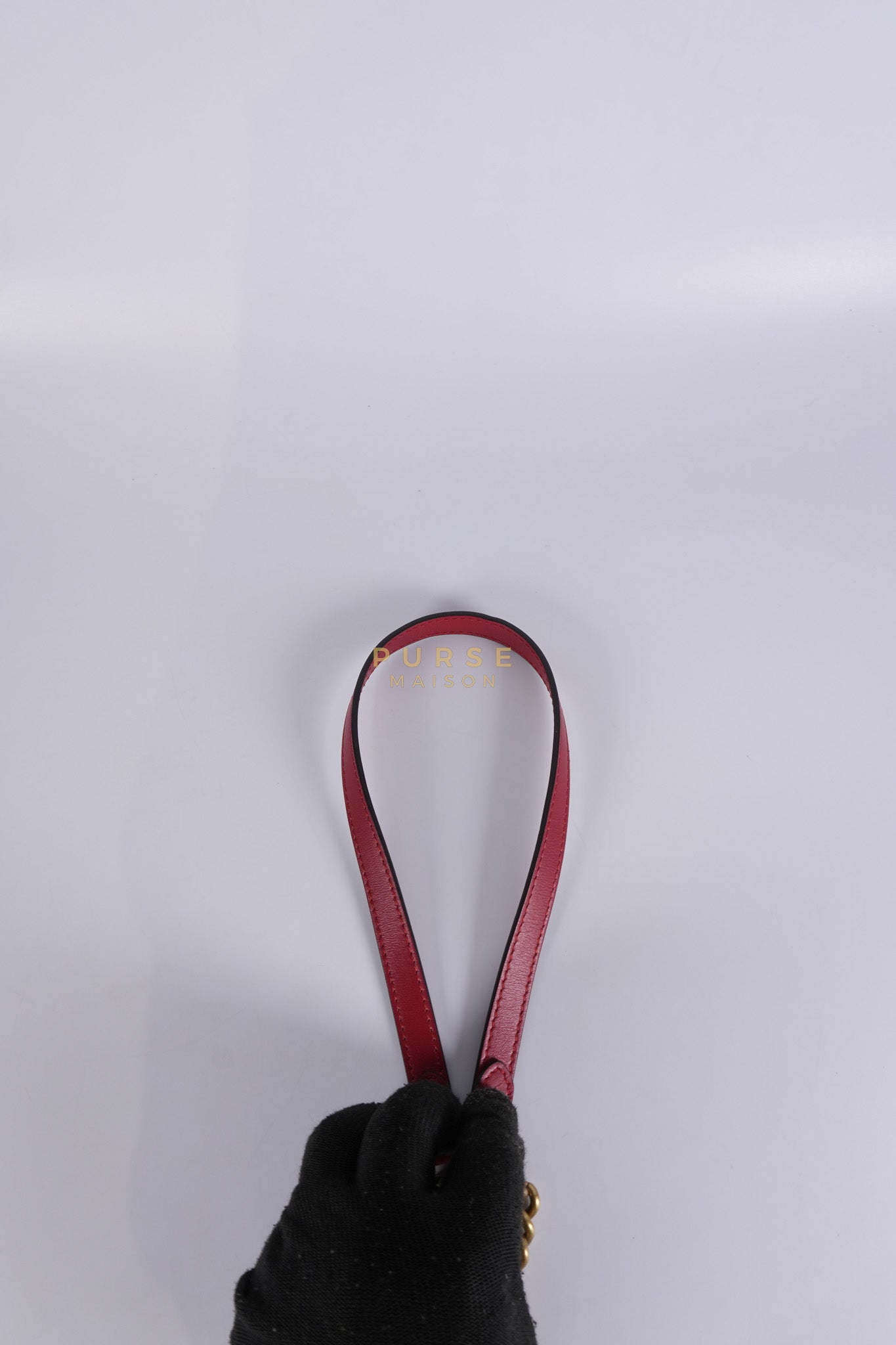 GG Marmont Top Handle Shoulder Bag in Hibiscus Red Calfskin Matelasse Leather & Gold Hardware | Purse Maison Luxury Bags Shop