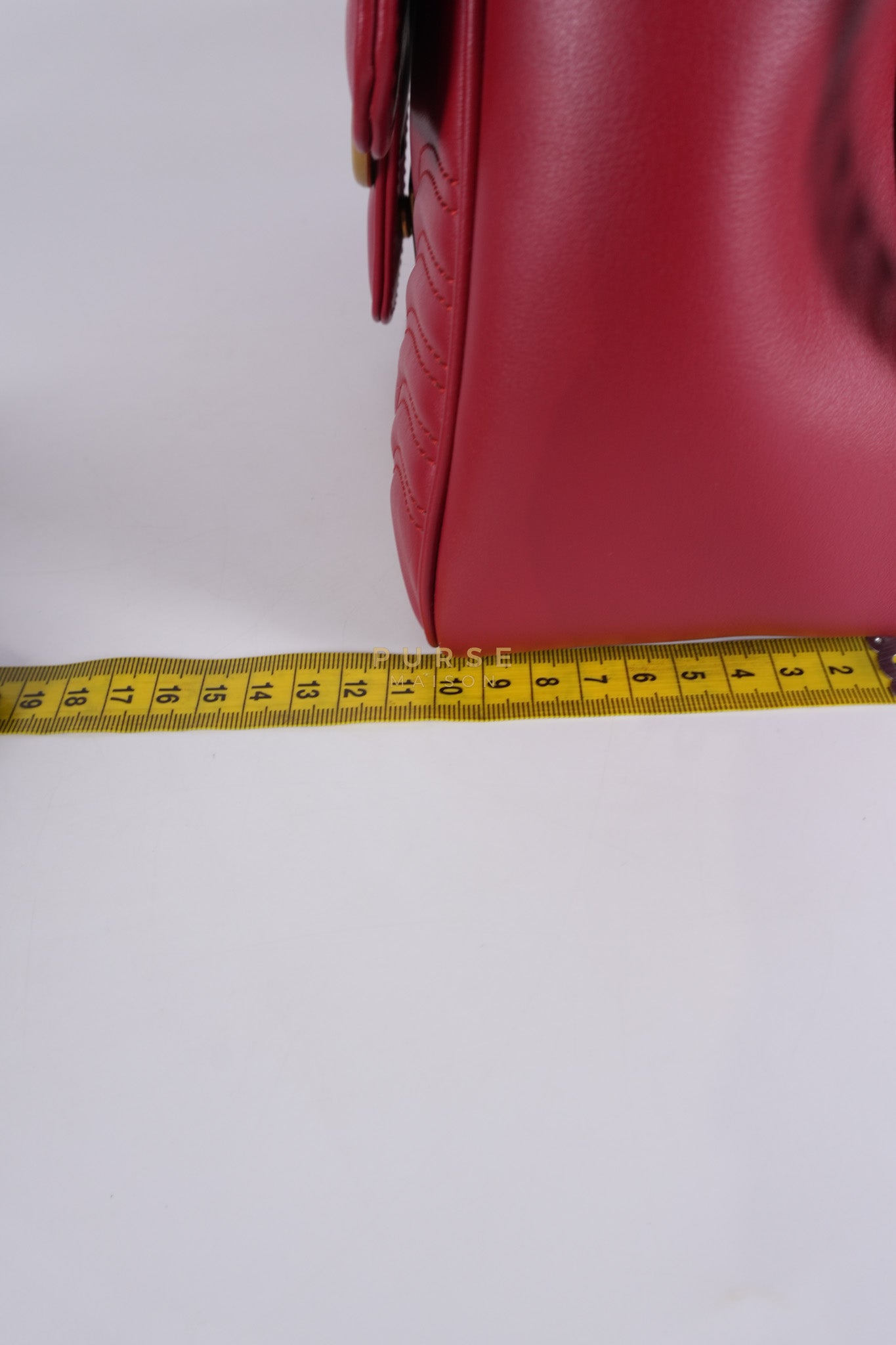 GG Marmont Top Handle Shoulder Bag in Hibiscus Red Calfskin Matelasse Leather & Gold Hardware | Purse Maison Luxury Bags Shop