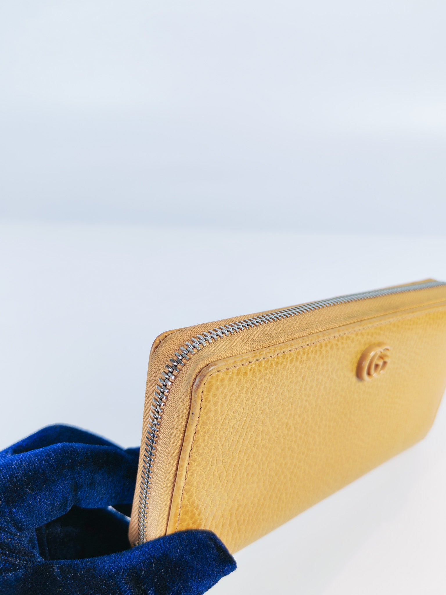 GG Marmont Zip Around Wallet in Tan Pebbled Leather | Purse Maison Luxury Bags Shop