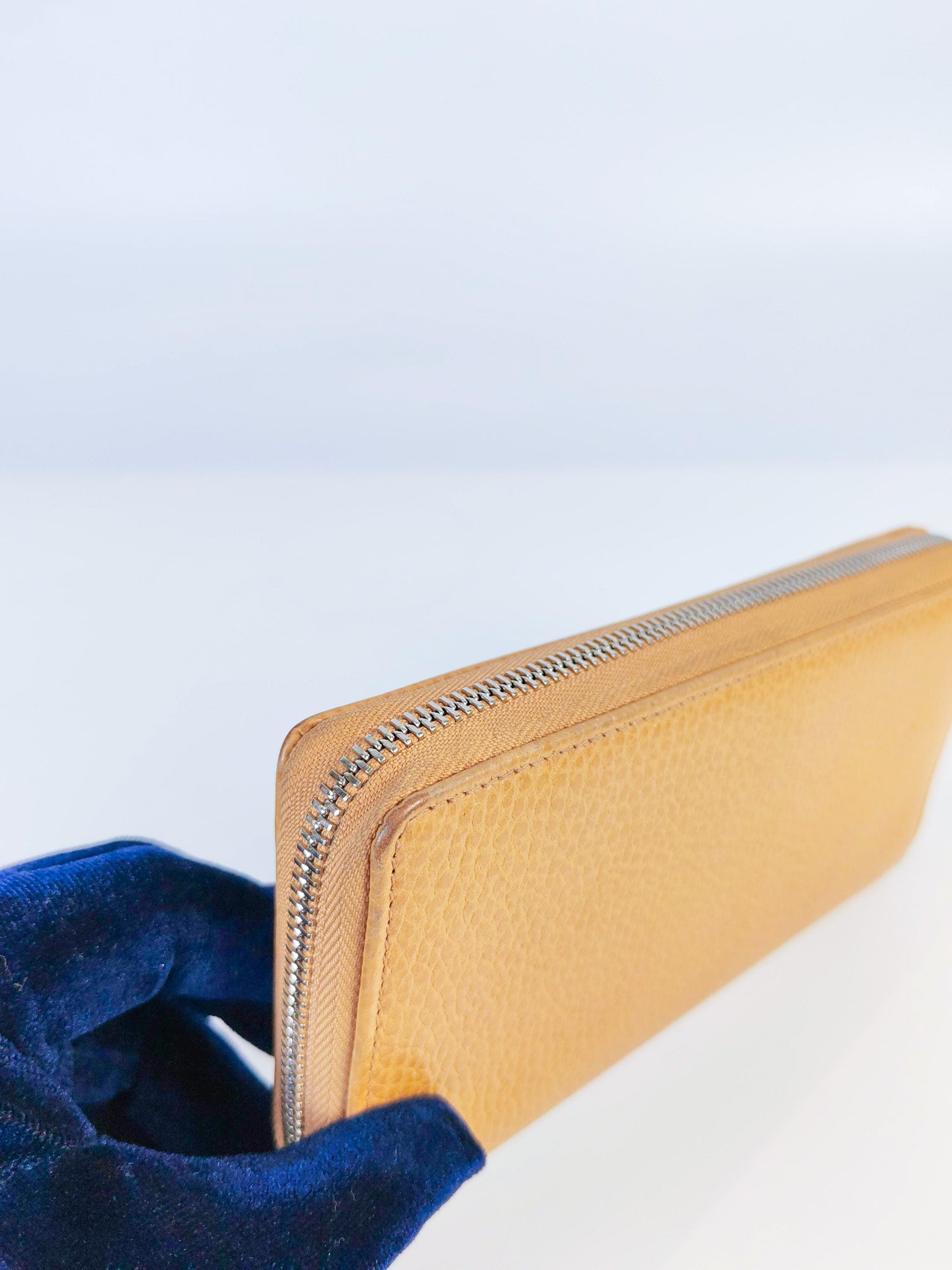 GG Marmont Zip Around Wallet in Tan Pebbled Leather | Purse Maison Luxury Bags Shop