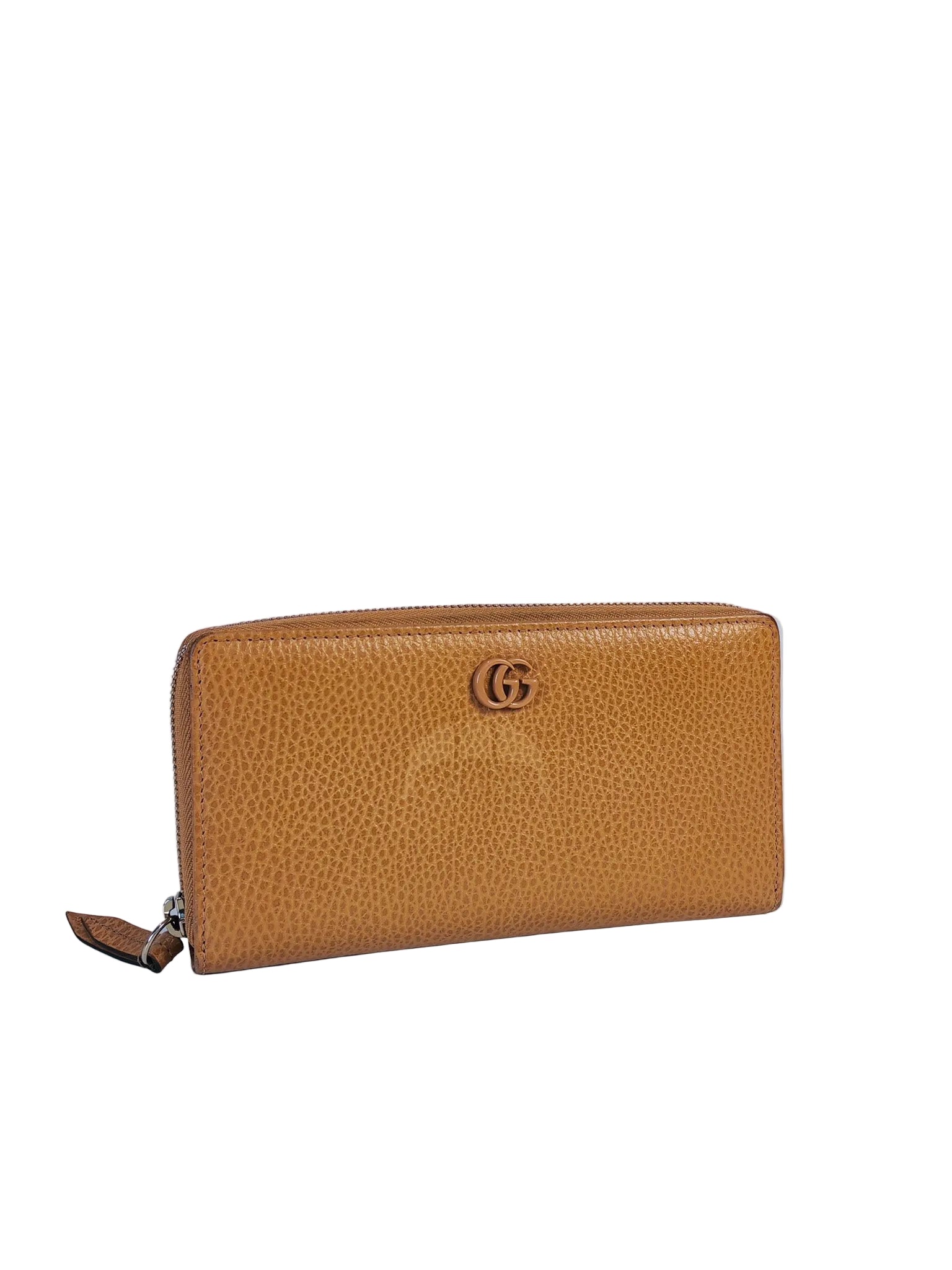 GG Marmont Zip Around Wallet in Tan Pebbled Leather | Purse Maison Luxury Bags Shop