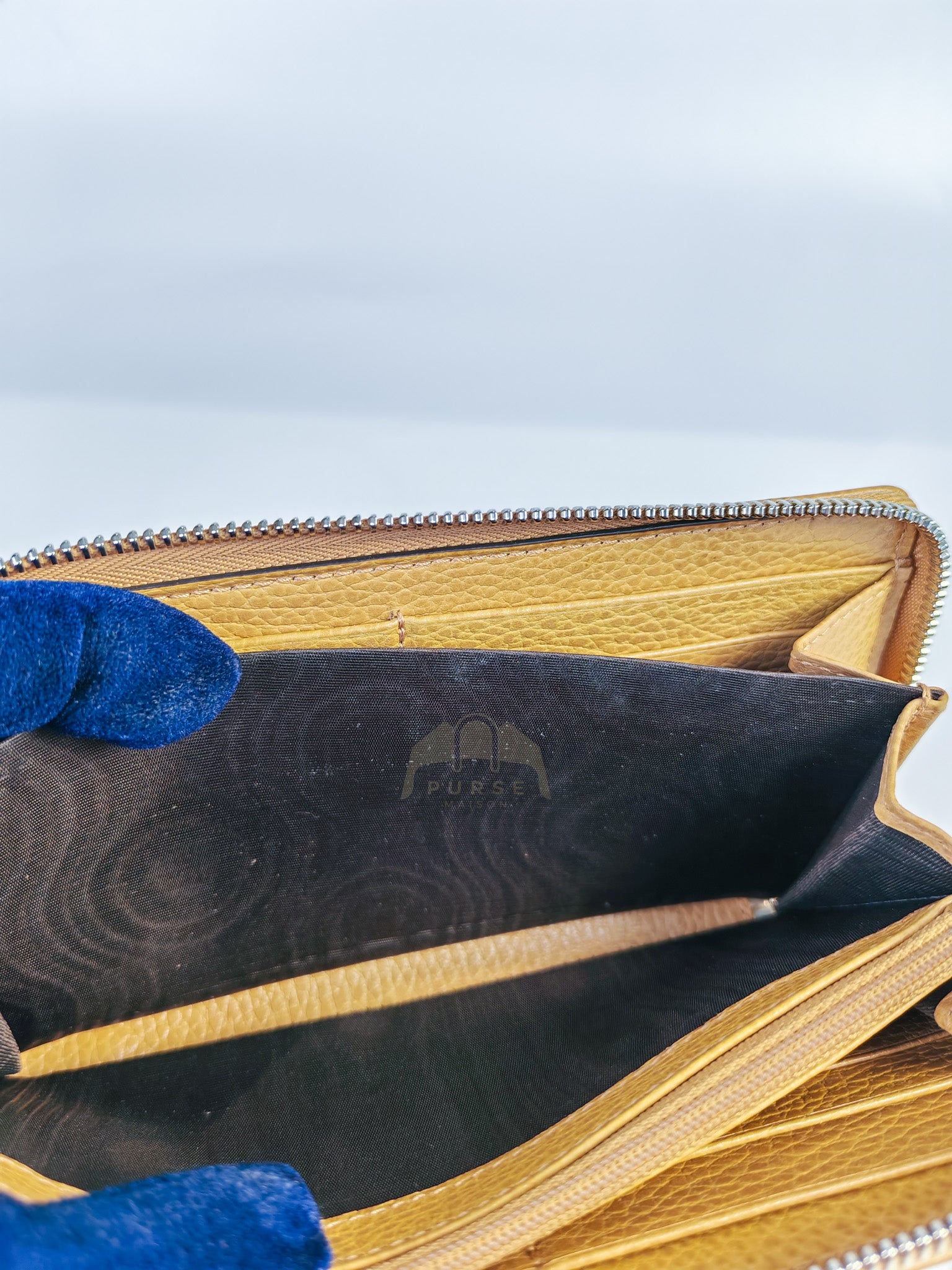 GG Marmont Zip Around Wallet in Tan Pebbled Leather | Purse Maison Luxury Bags Shop