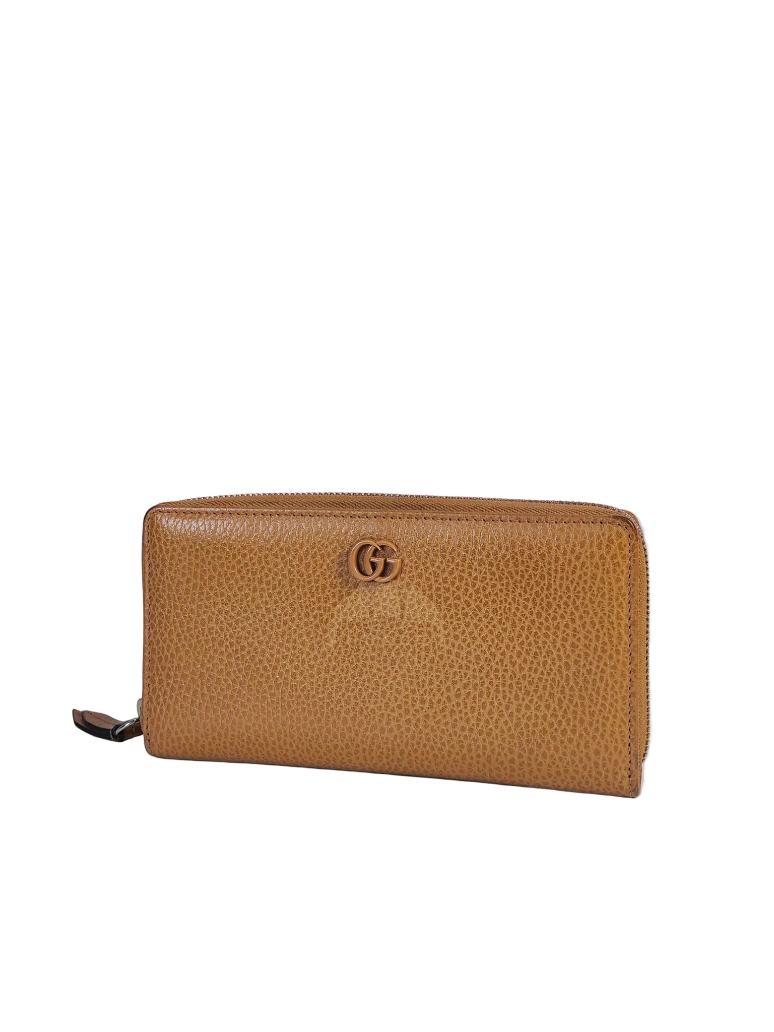 GG Marmont Zip Around Wallet in Tan Pebbled Leather | Purse Maison Luxury Bags Shop