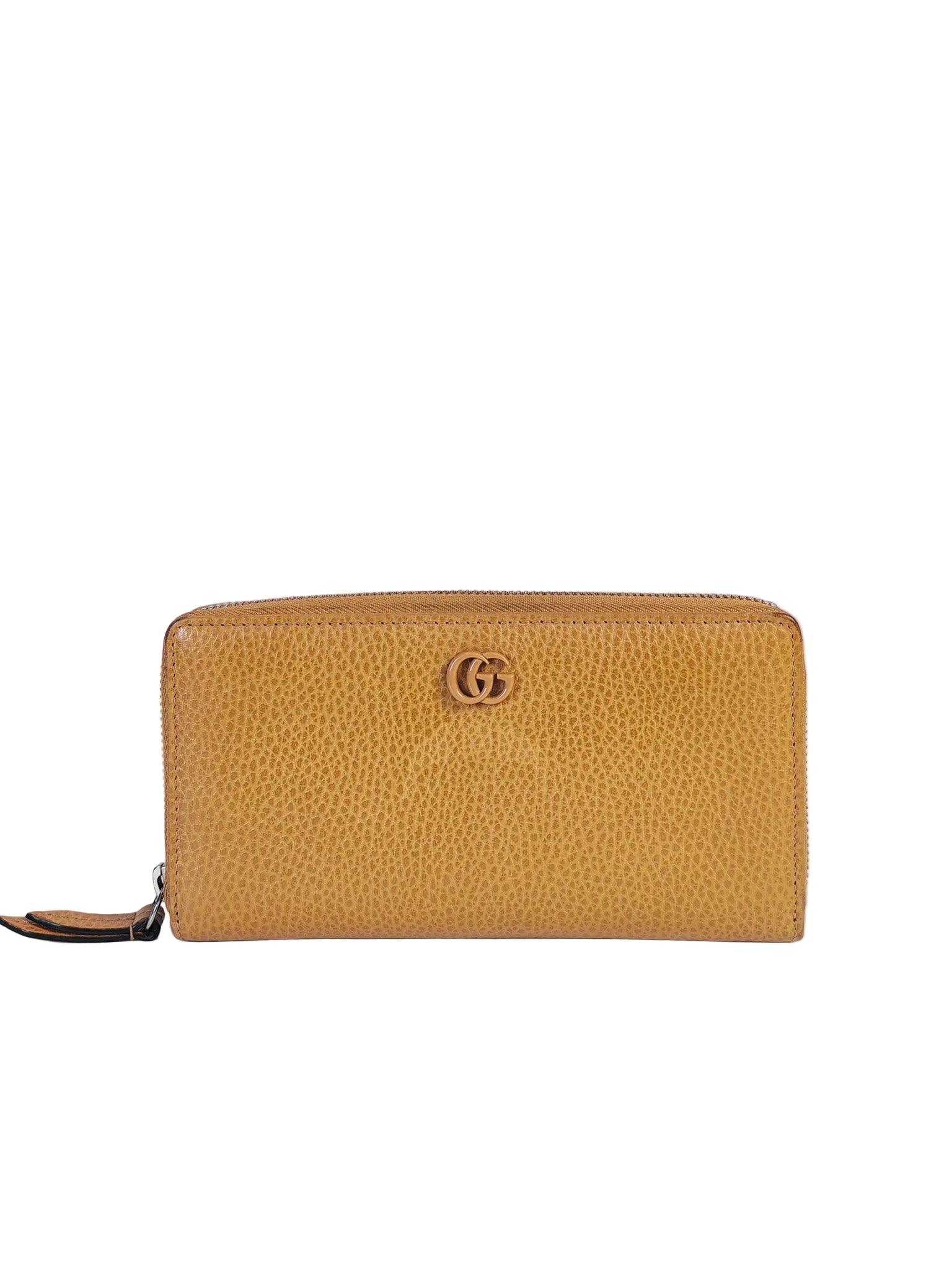 GG Marmont Zip Around Wallet in Tan Pebbled Leather | Purse Maison Luxury Bags Shop