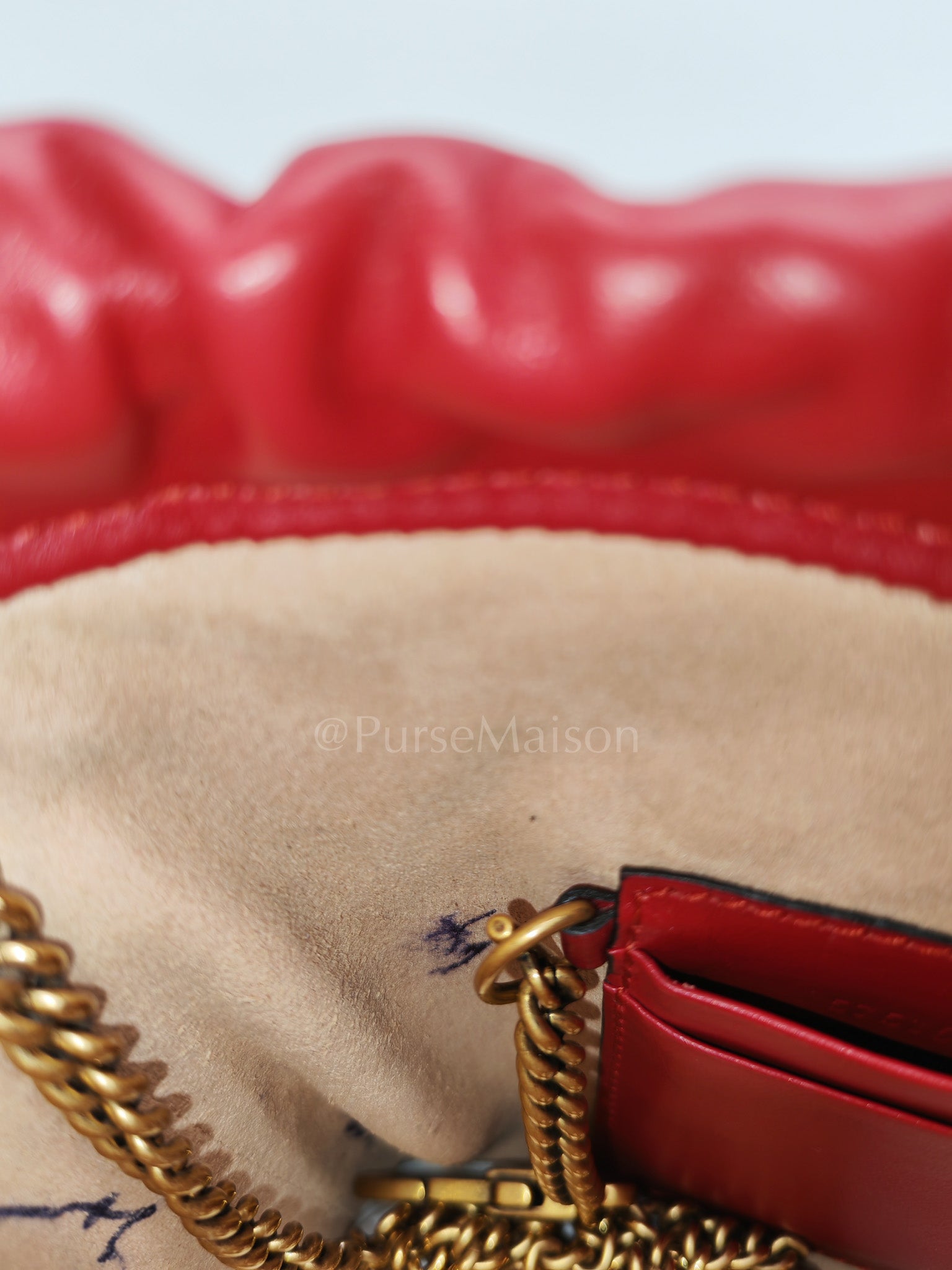 GG Mini Bucket Bag in Red Marmont Matelasse Leather | Purse Maison Luxury Bags Shop