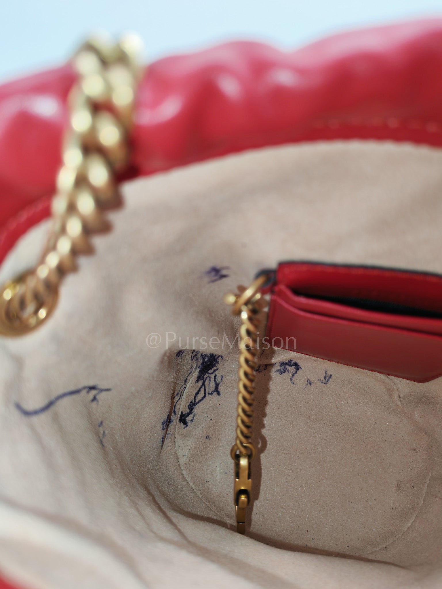 GG Mini Bucket Bag in Red Marmont Matelasse Leather | Purse Maison Luxury Bags Shop
