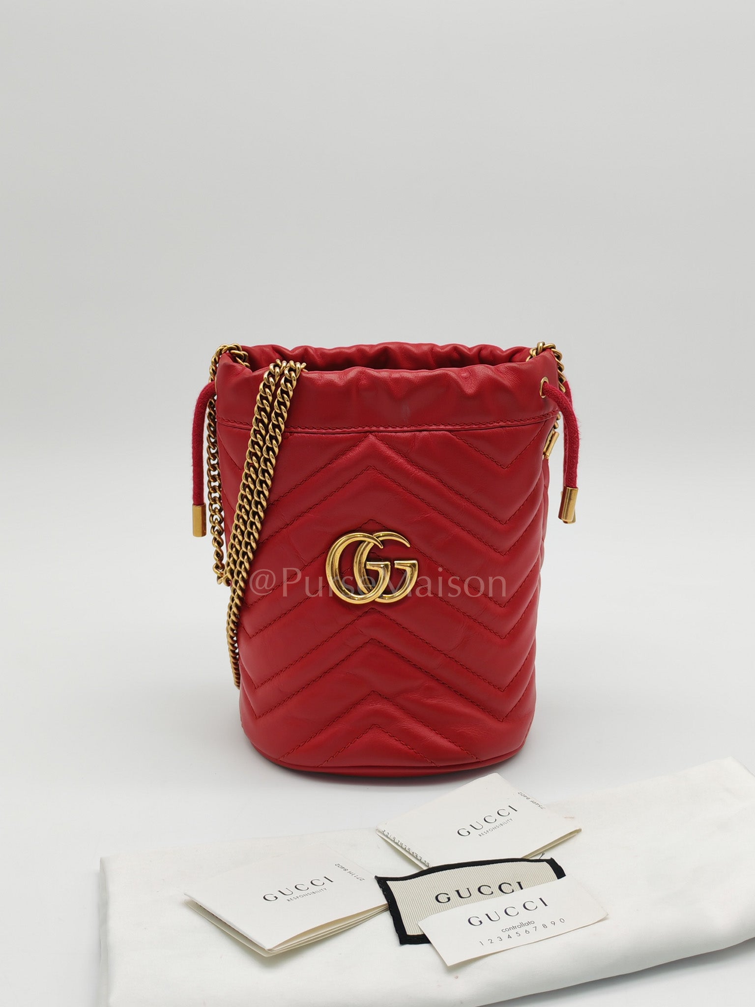 GG Mini Bucket Bag in Red Marmont Matelasse Leather | Purse Maison Luxury Bags Shop