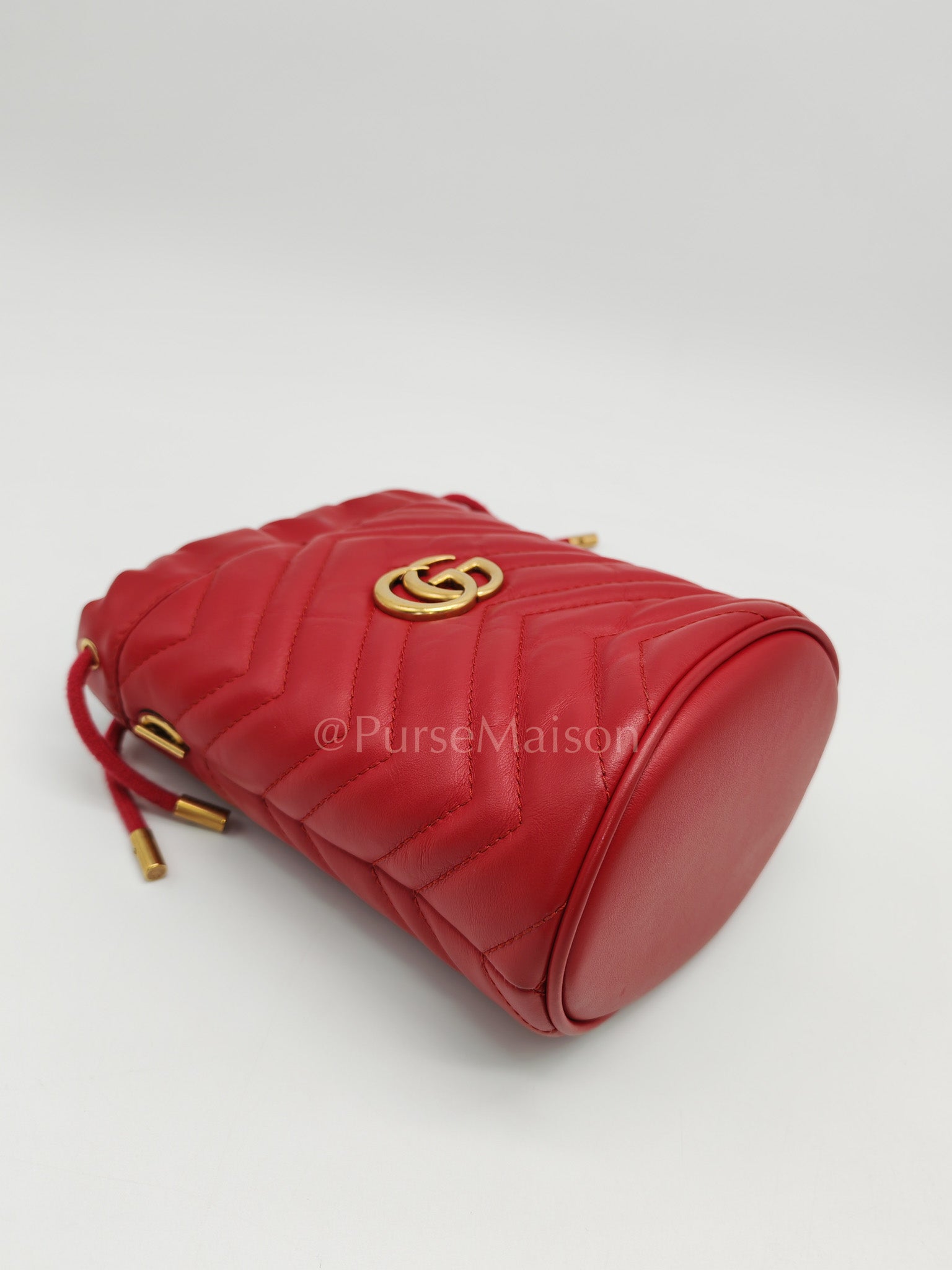 GG Mini Bucket Bag in Red Marmont Matelasse Leather | Purse Maison Luxury Bags Shop