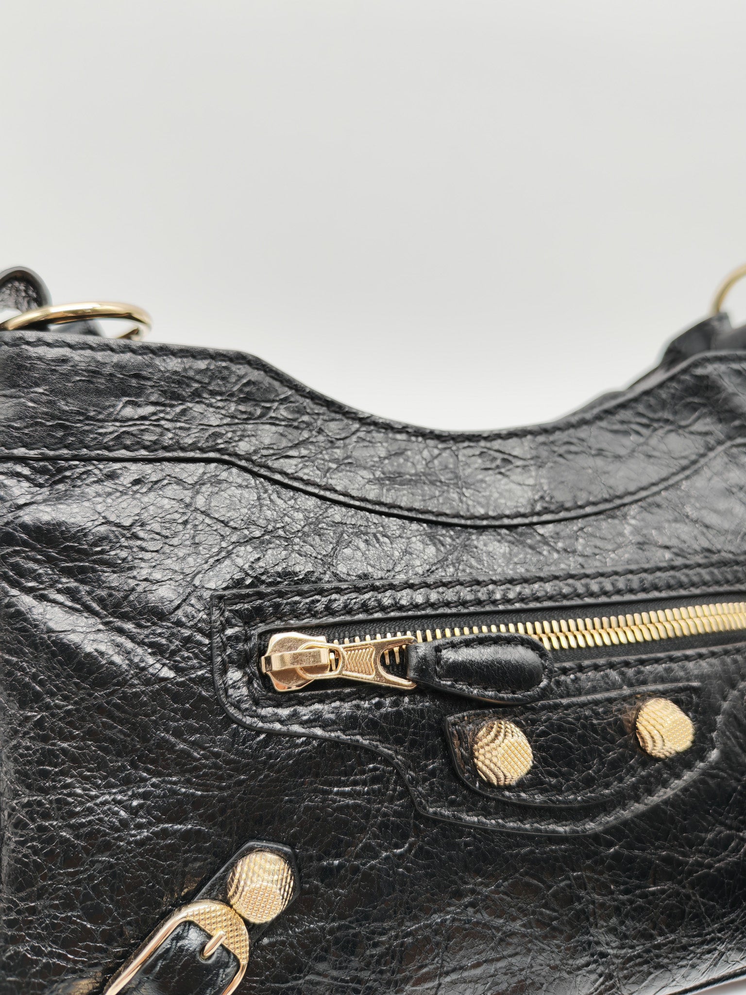 Giant 12 Hip Crossbody Bag in Black Textured Lambskin Leather & Gold Hardware | Purse Maison Luxury Bags Shop