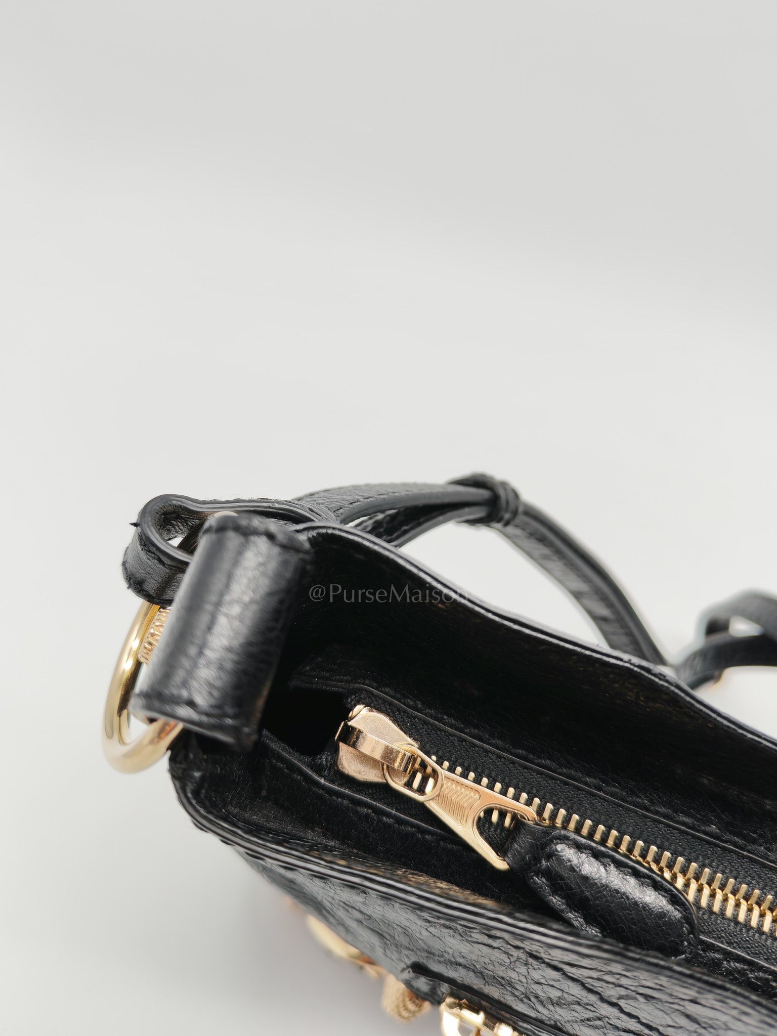 Giant 12 Hip Crossbody Bag in Black Textured Lambskin Leather & Gold Hardware | Purse Maison Luxury Bags Shop