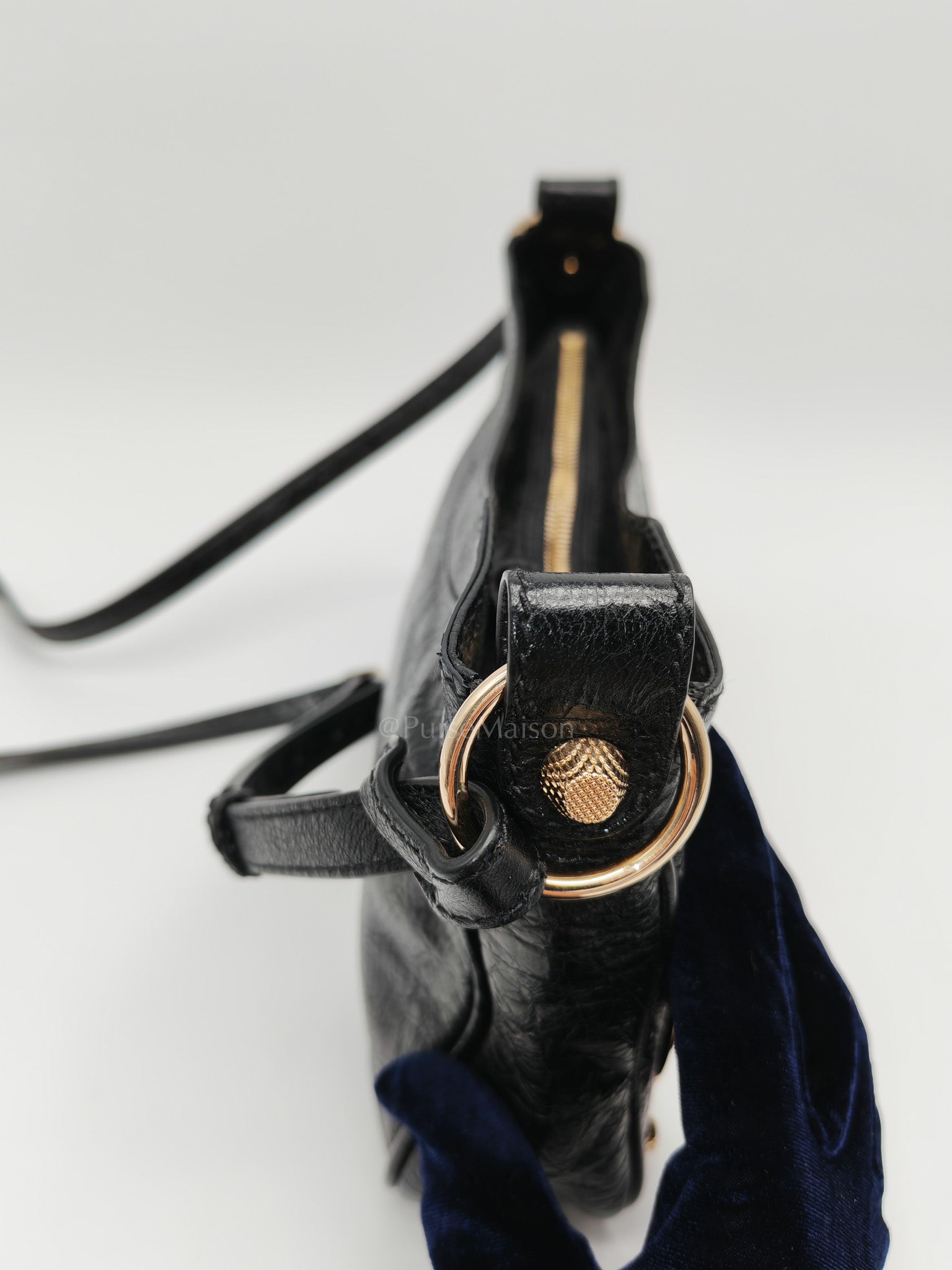 Giant 12 Hip Crossbody Bag in Black Textured Lambskin Leather & Gold Hardware | Purse Maison Luxury Bags Shop