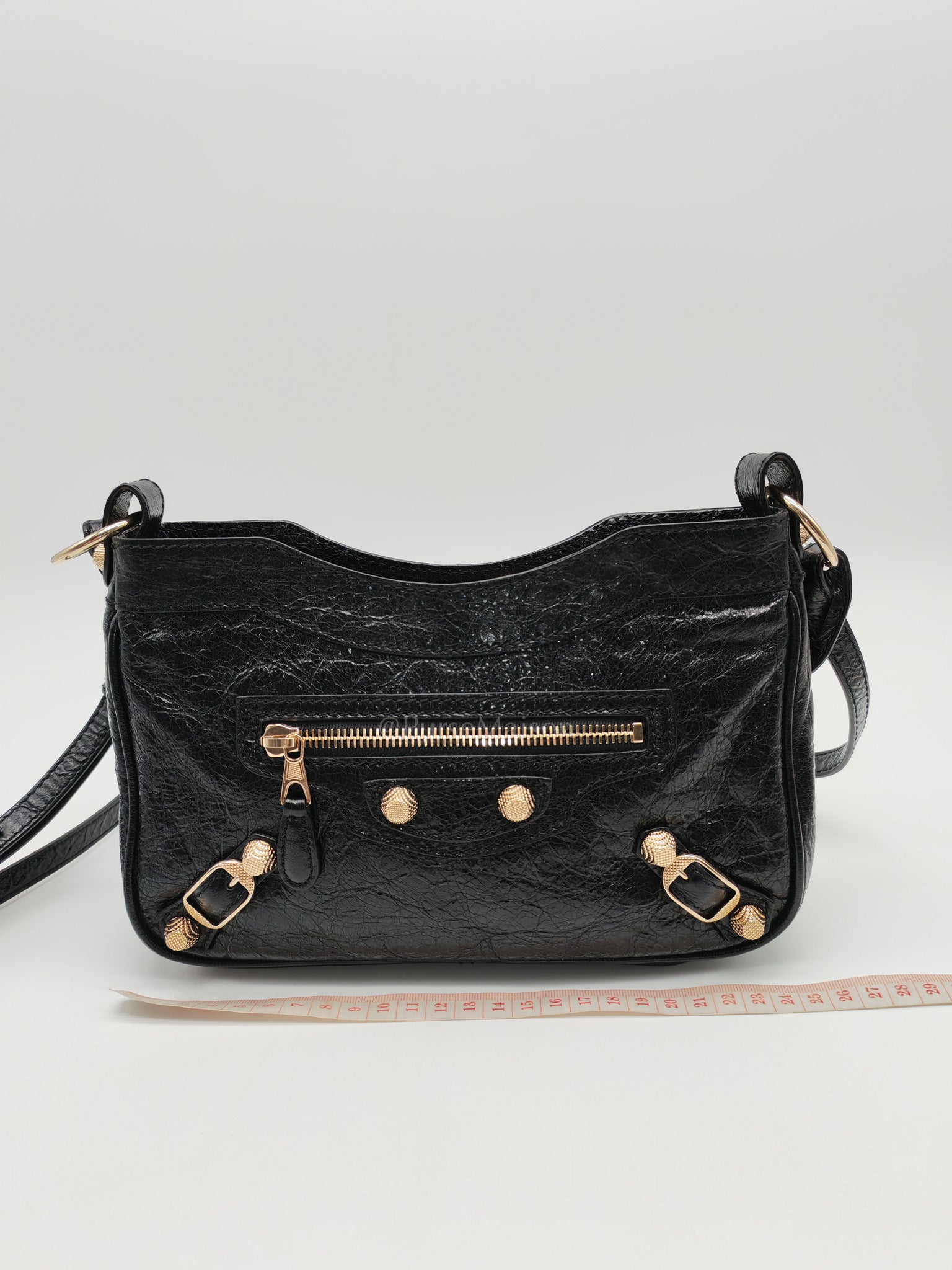 Giant 12 Hip Crossbody Bag in Black Textured Lambskin Leather & Gold Hardware | Purse Maison Luxury Bags Shop