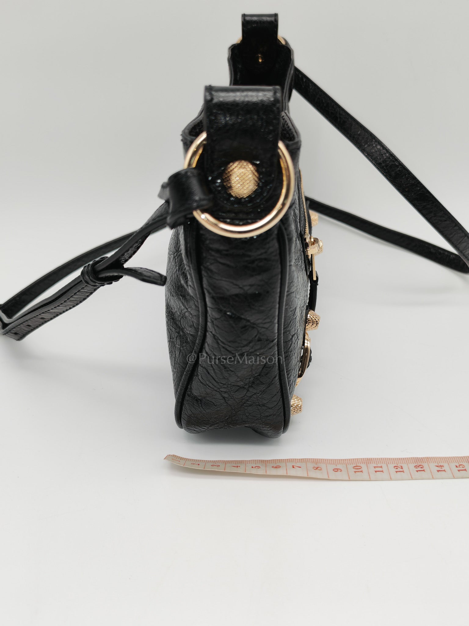 Giant 12 Hip Crossbody Bag in Black Textured Lambskin Leather & Gold Hardware | Purse Maison Luxury Bags Shop