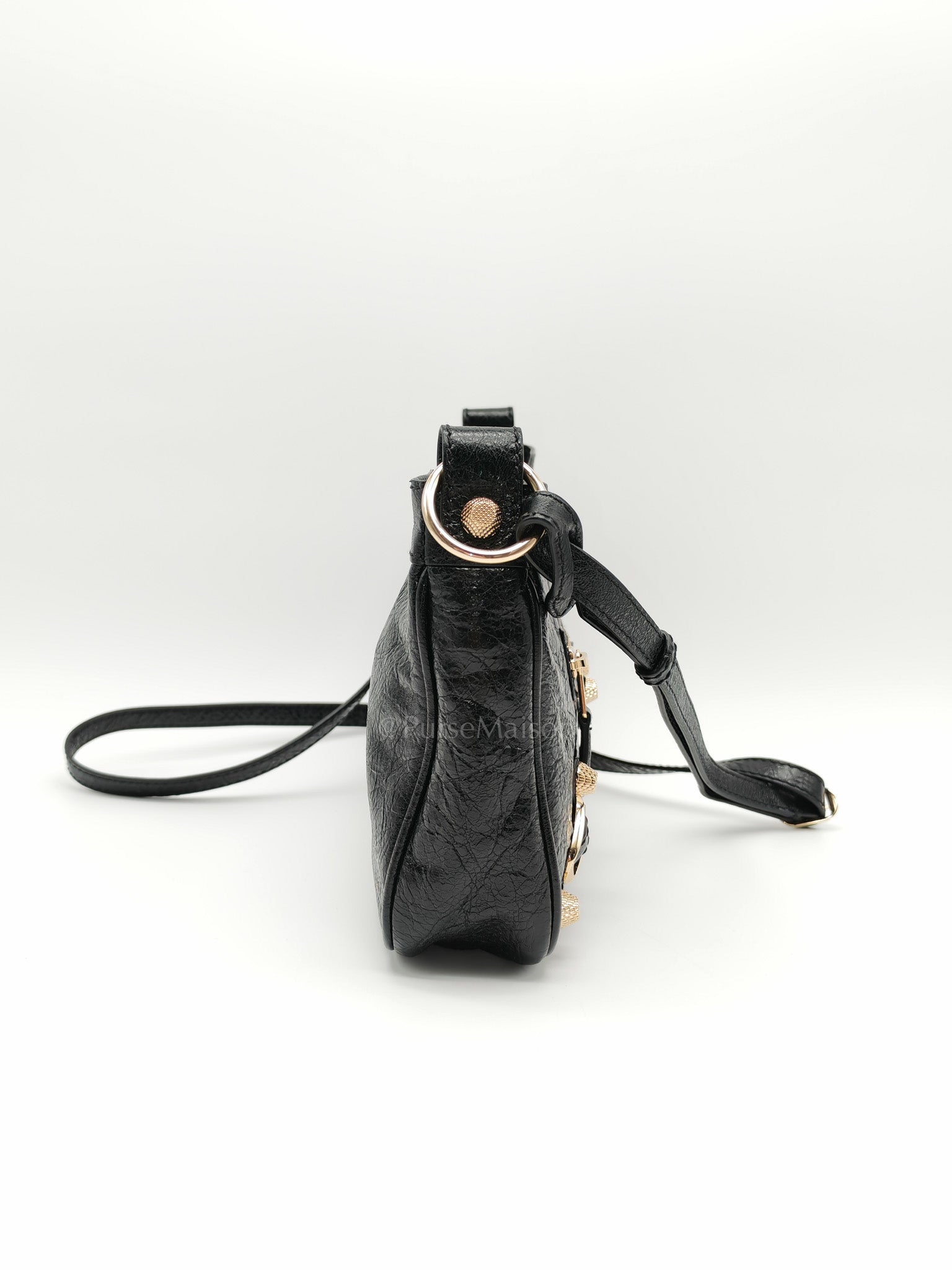 Giant 12 Hip Crossbody Bag in Black Textured Lambskin Leather & Gold Hardware | Purse Maison Luxury Bags Shop